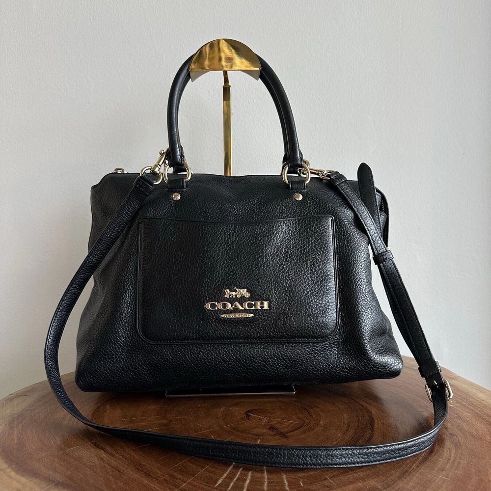 Coach F31467 Emma Satchel Bag in Black Pebble Leather 2 Way Bag 2018