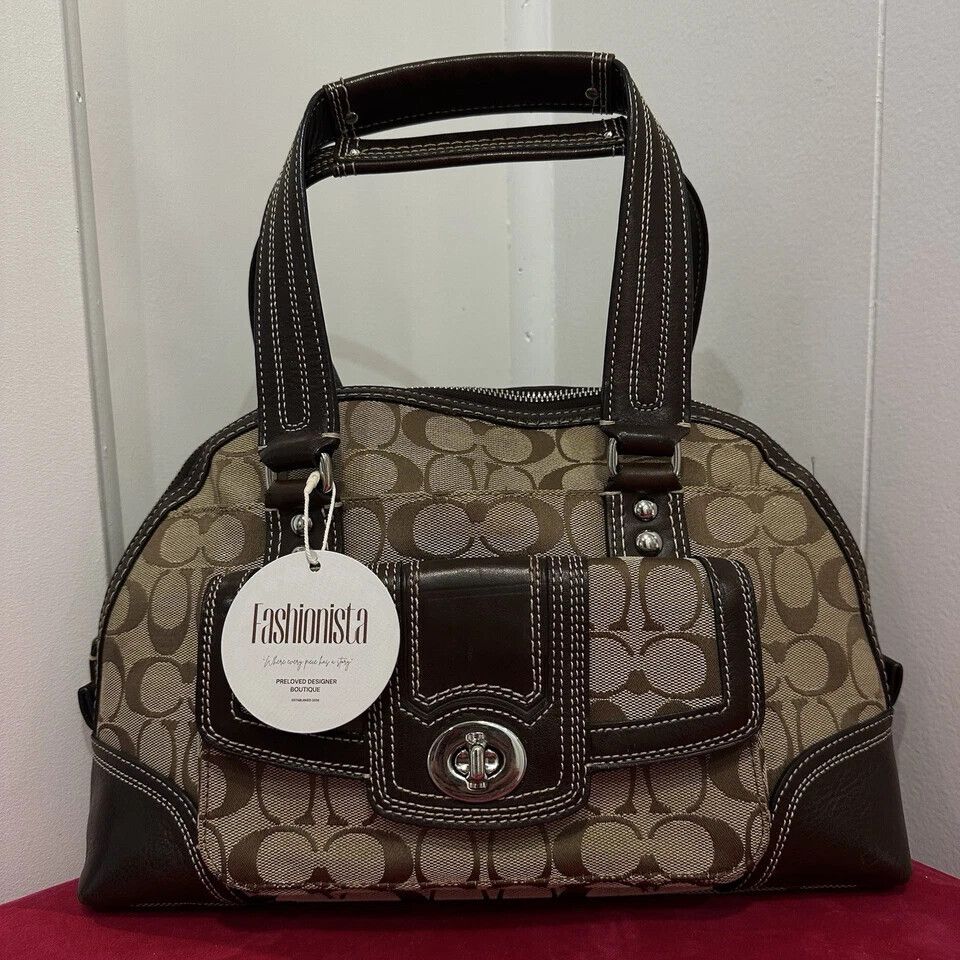 Coach Signature Hampton Brown Handbag Y2k Vintage Canvas Leather