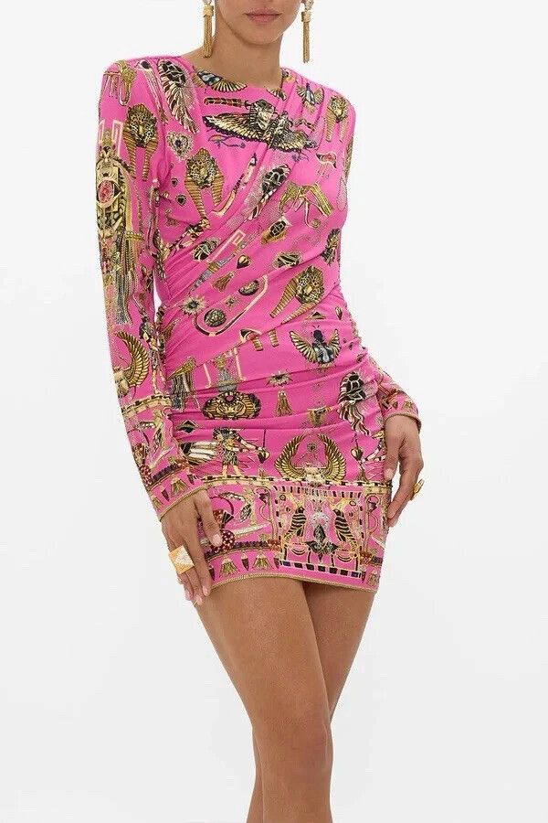 Camilla Song Of The Scarab Asymmetrical Draped Dress Size XXL Short Mini Pink