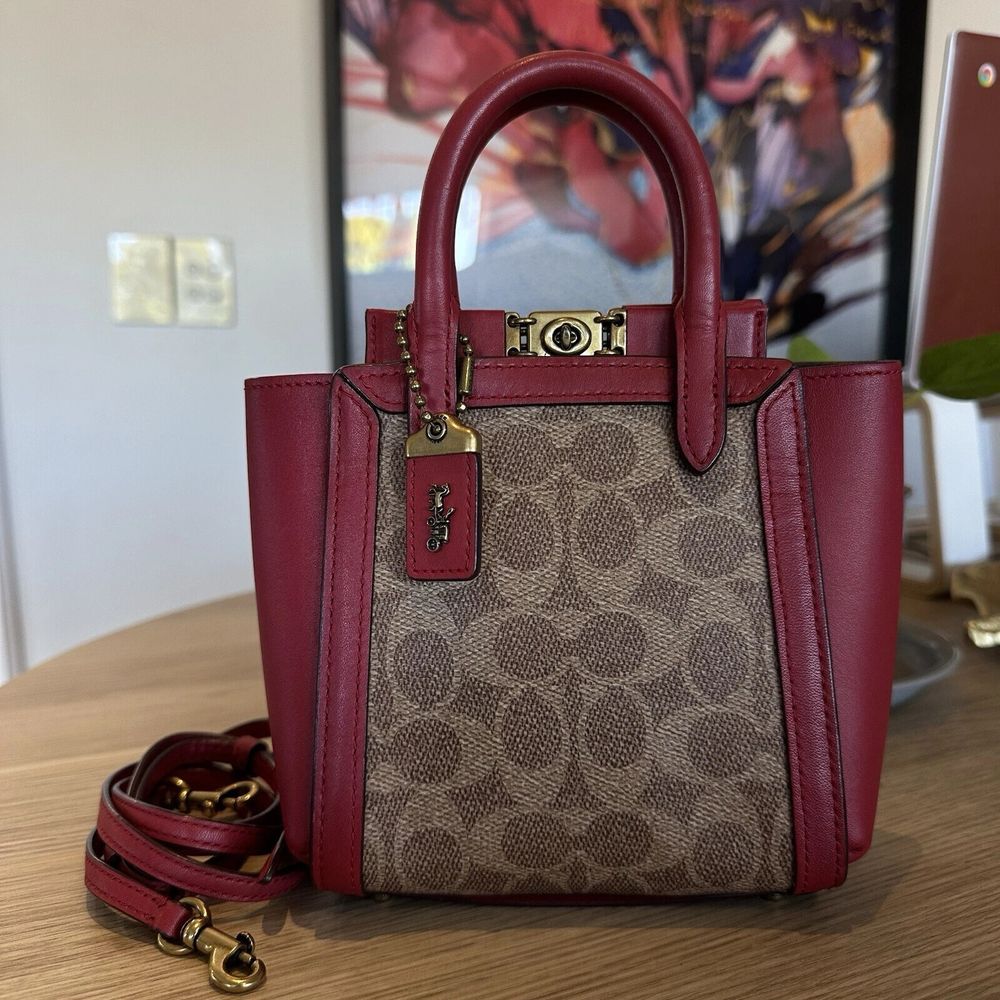 Coach Troupe Mini Tote Signature Canvas Red Leather 2 Way Shoulder Bag