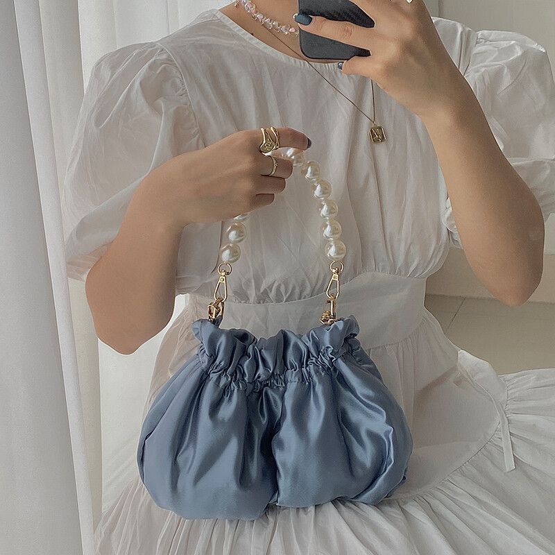 Brand New Blue Silky Cloud Pearl Bag With Chain