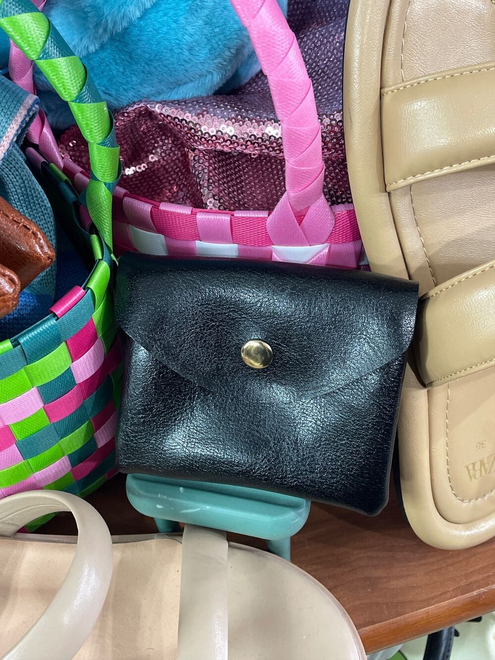 Brand New Black Leather Two Pockets Small Wallet