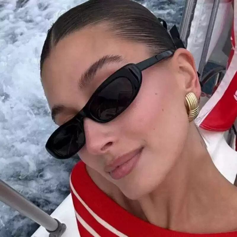 Brand New Trendy Slim Black Chic Oval Hailey Style High Quality Sunglasses