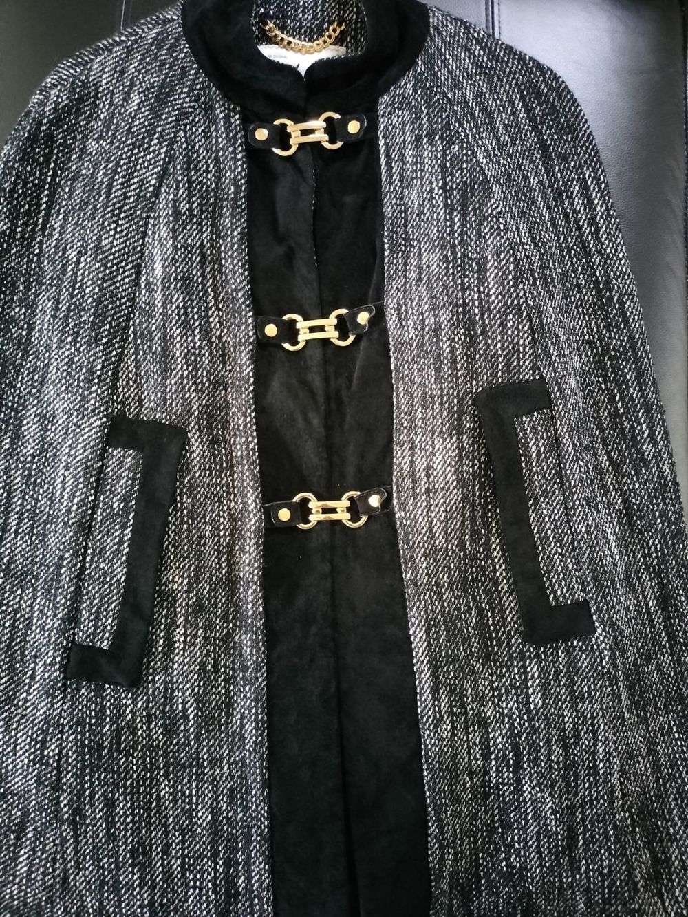 Wool Jacket, Coat Cape with Suede Trim