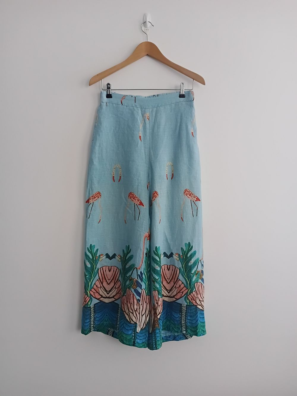 The perfect spring pant! Curate Blue Flamingo Graphic Print Pants with shorts liner