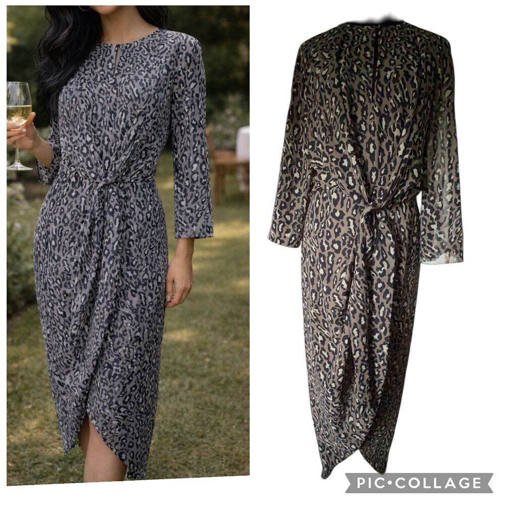 Shona Joy vintage Grey Leopard Midi Dress Sz 8