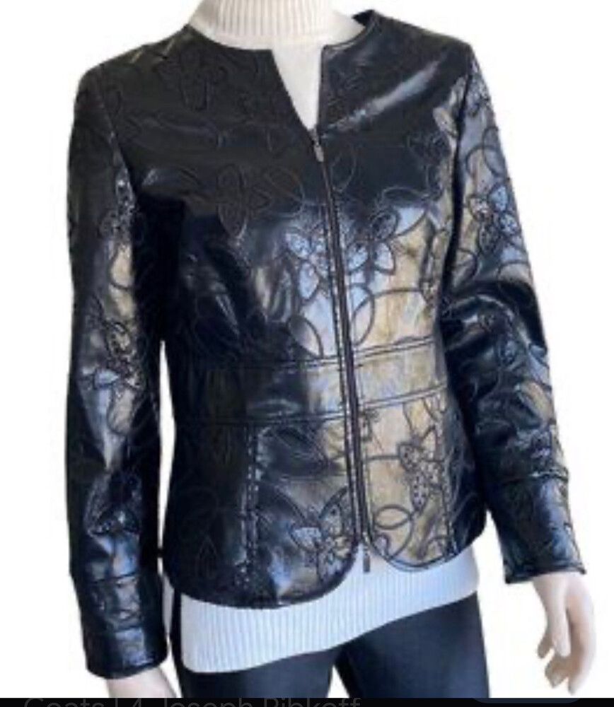 Joseph ribkoff black  faux leather jacket sz 14