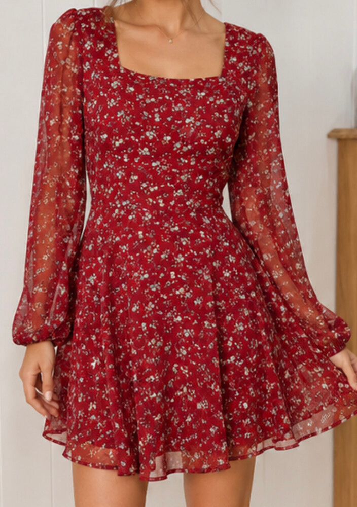 Diish Red Floral Mini Dress Sz 12 new tags