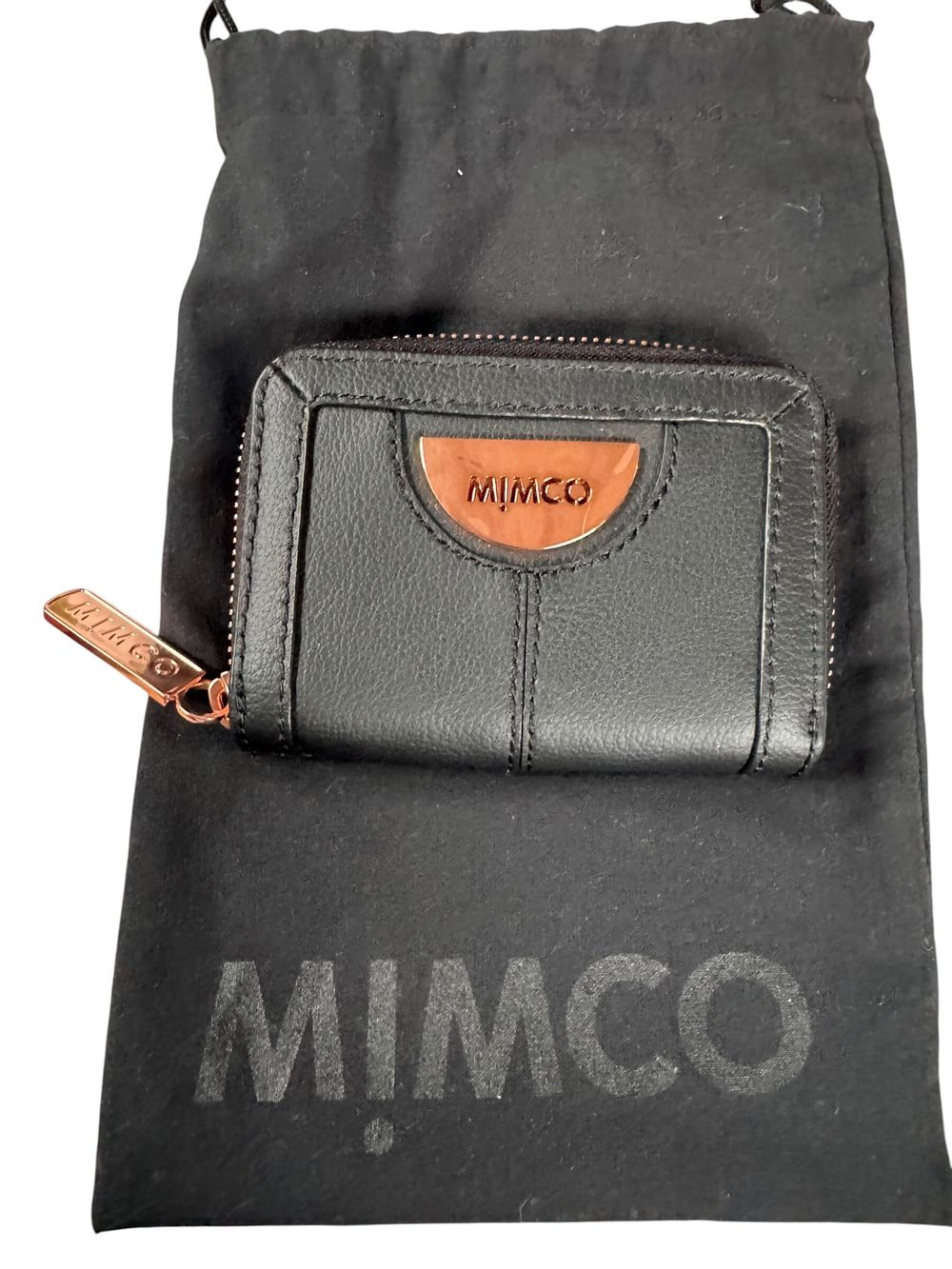 Mimco Black Leather Zip Wallet card holder small