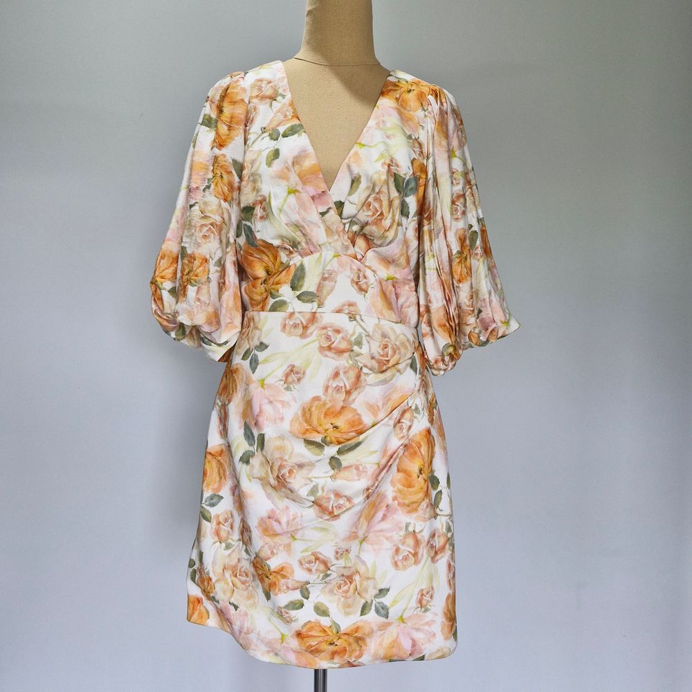 Sheike Lullaby Multicolour Floral V-Neck Puff Sleeve Mini Dress Size 12