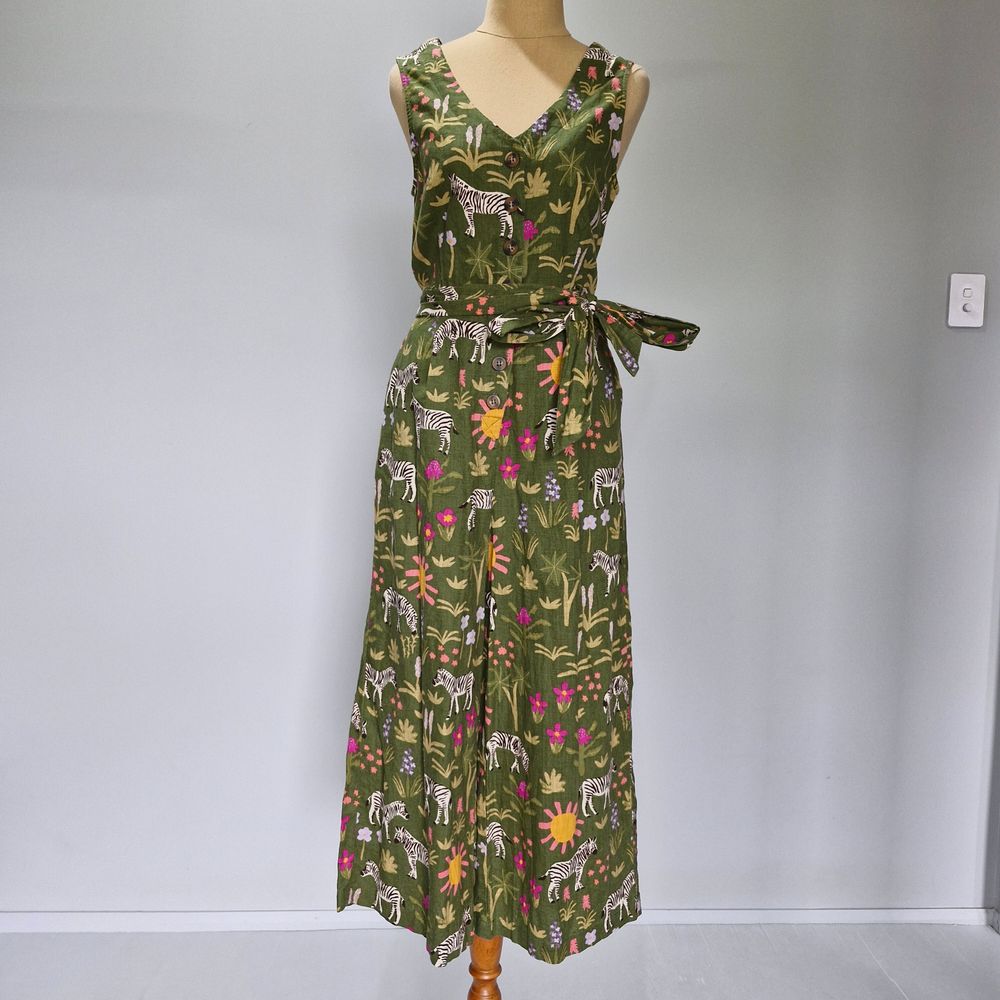 Princess Highway Multicolour Zebra Print Linen Blend Jumpsuit with Belt Size 8