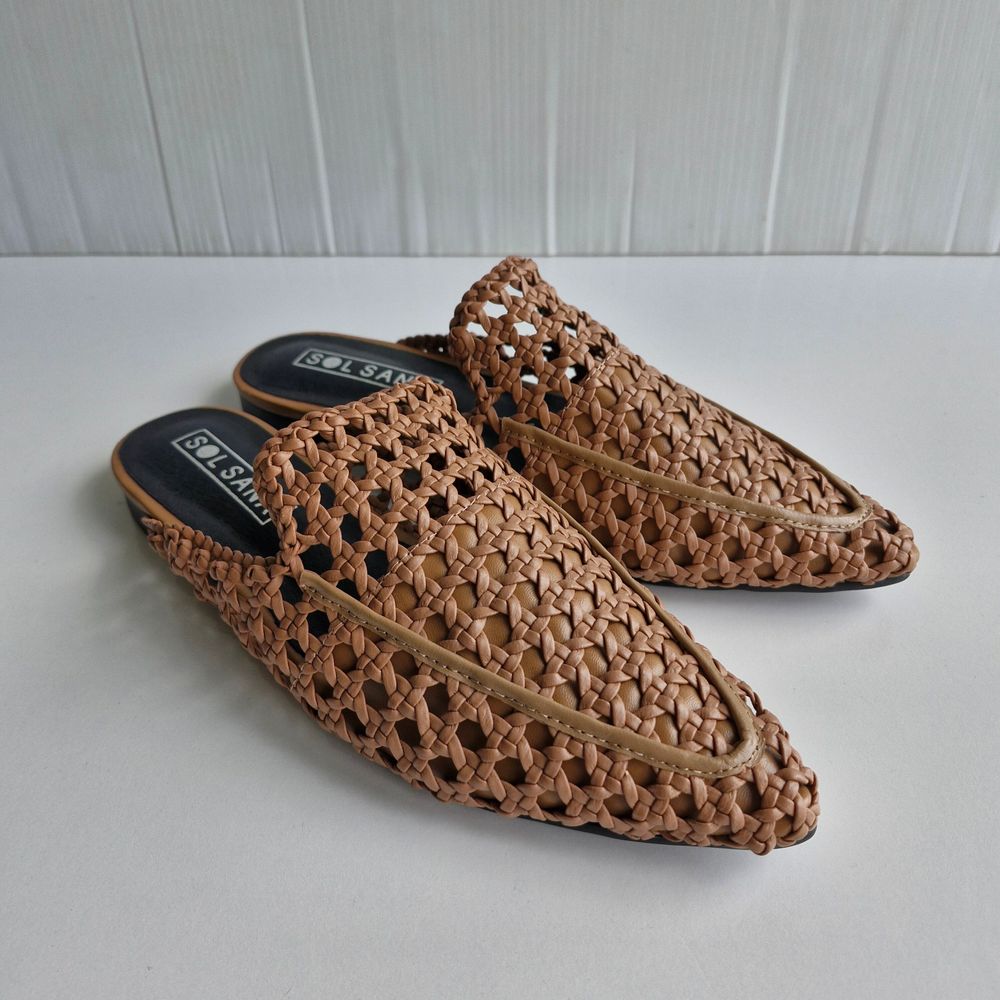 Sol Sana Evans Woven Tan Brown Leather Pointed Toe Flats Size 41 AU 10