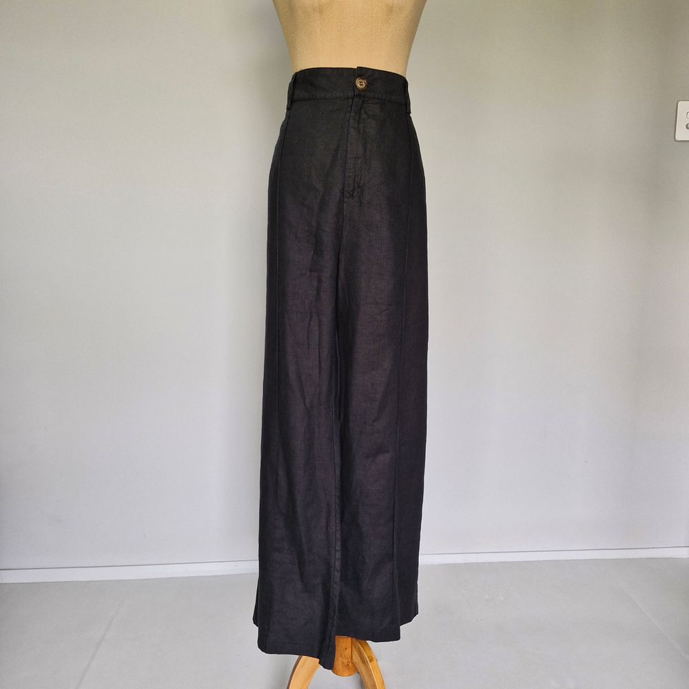 Dissh Black Linen High Rise Wide Leg Dress Pants Size 16 US 12