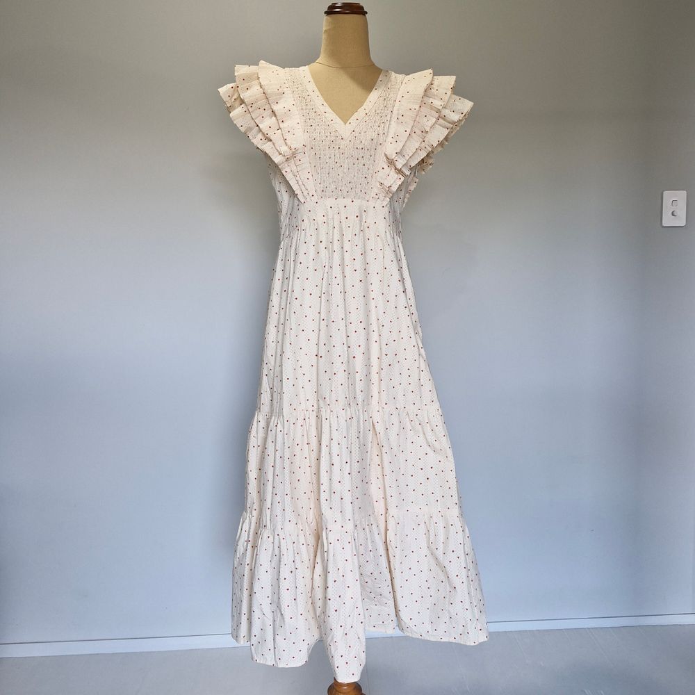 Morrison Luella Cream Floral Cotton Shirred Tiered Maxi Dress Size 2 AU 10 US 6 Thrifted BNE Thrifted BNE (1827)