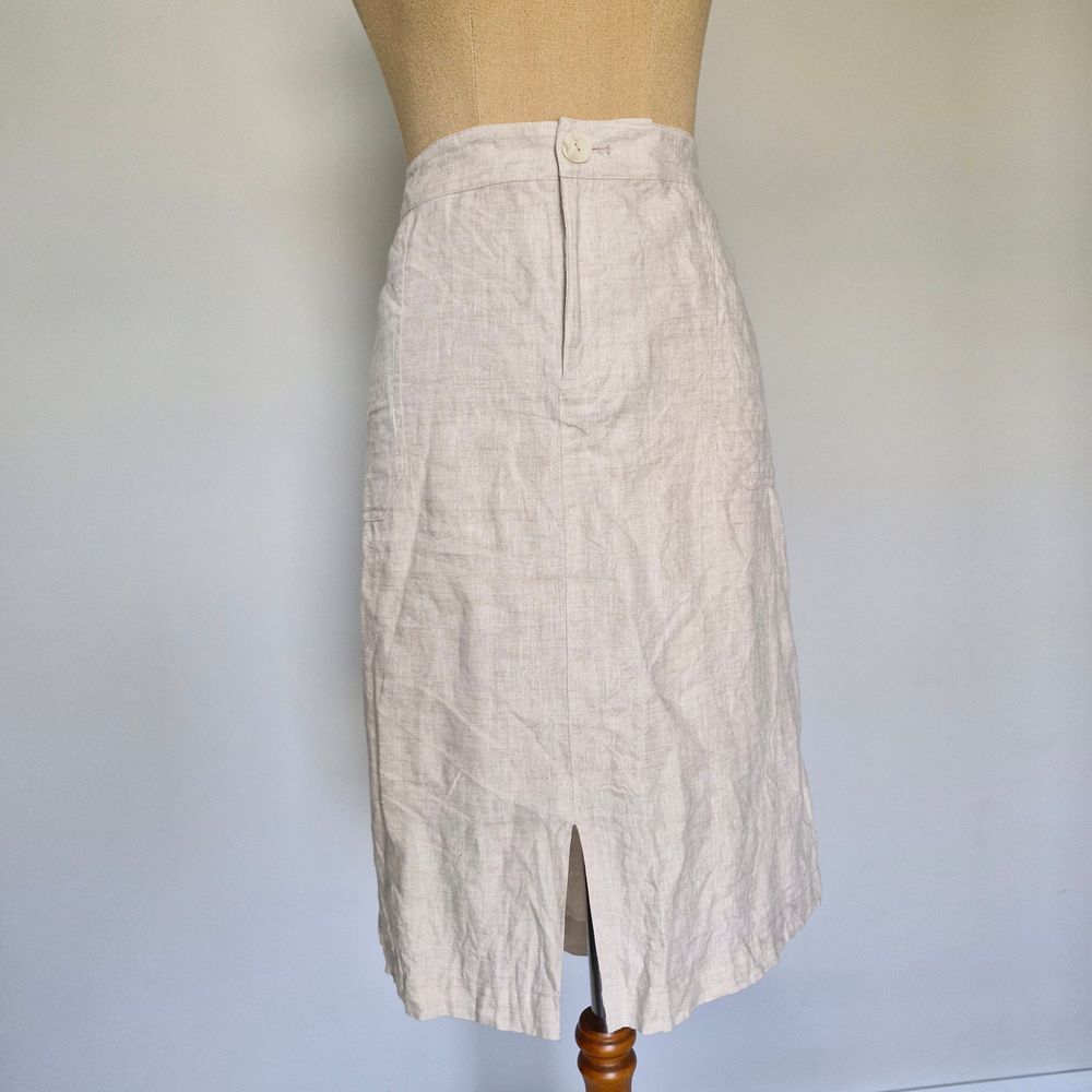 Sportscraft Beige 100% Linen Split Detail Knee Length Skirt Plus Size 18