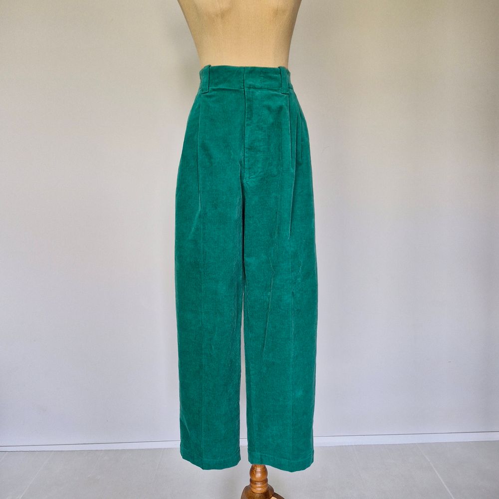 Marni x Uniqlo Green Corduroy Wide Fit Pleated High Rise Tapered Pants Size S