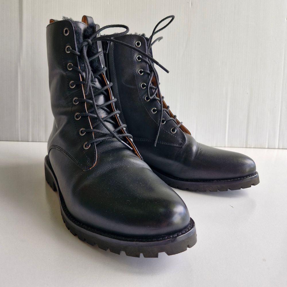 Bared Scoter 2 Black Fleece & Leather Zip Up Lace Detail Combat Boots Size 40
