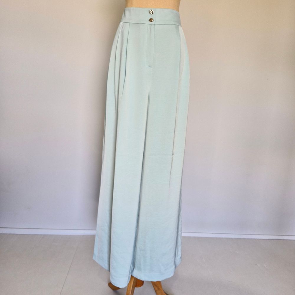 Portmans Pale Green Pleated High Rise Wide Leg Pants Size 14