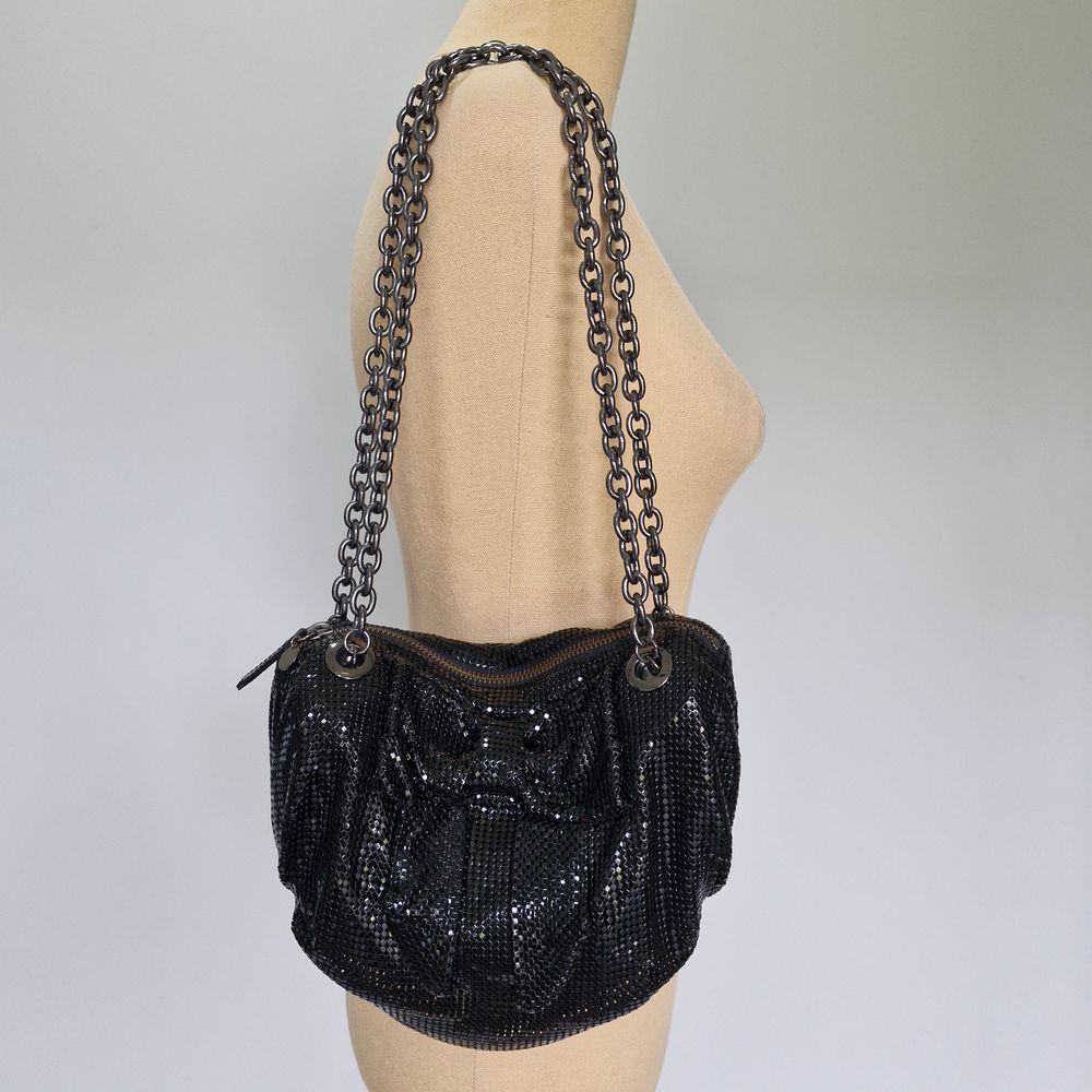 Mimco Black Mesh Bow Detail Y2K Dual Chain Strap Shoulder Bag with Dust Bag