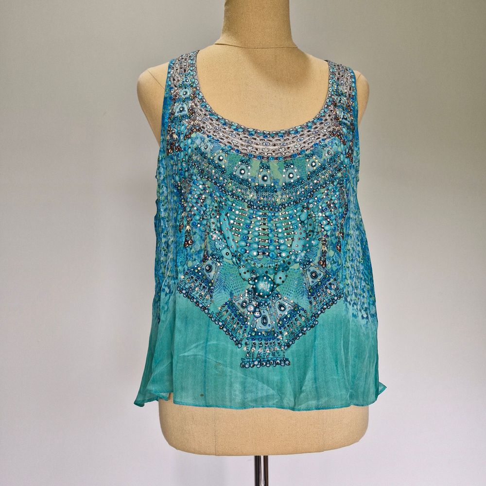 Camilla Ottoman Viper Multicolour Embellished Silk Tank Top Size 1