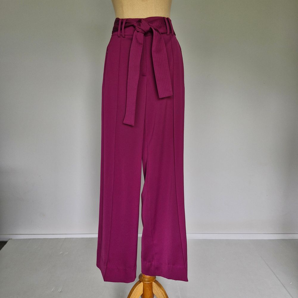 Me+Em Purple Crepe High Rise Wide Leg Pants with Belt Size 10