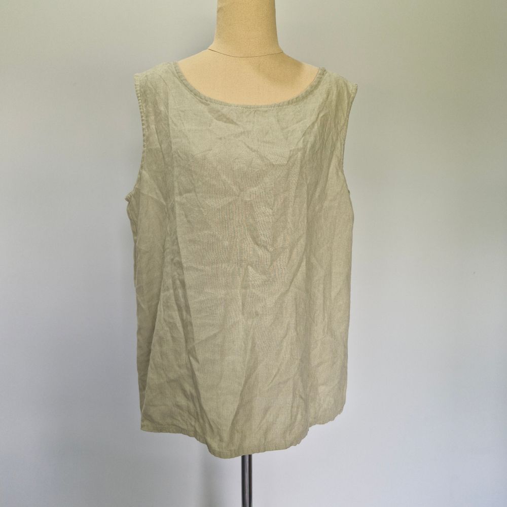 Not Perfect Linen Green Sleevless Relaxed Fit Tank Top Size L