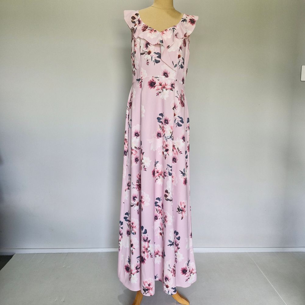 Review Jasmine Garden Multicolour Floral Crepe Frill Detail Maxi Dress Size 12