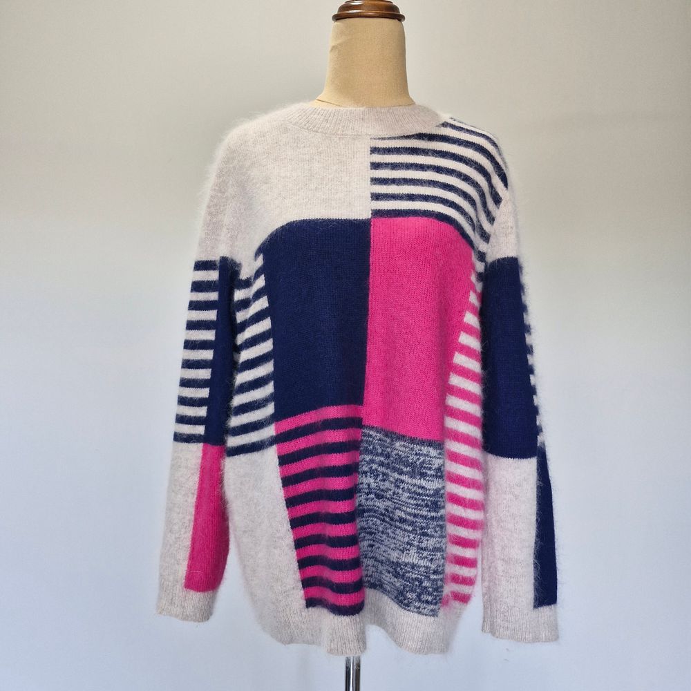 See Saw Multicolour Striped Fuzzy Angora Blend Knit Pullover Jumper Size M