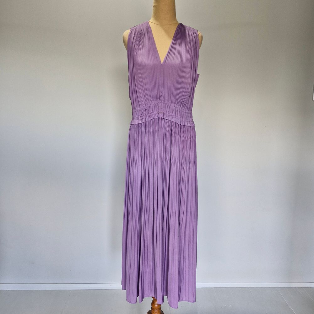 Witchery Purple Plisse Pleated Sleeveless Elastic Waist Midi Dress Size 12