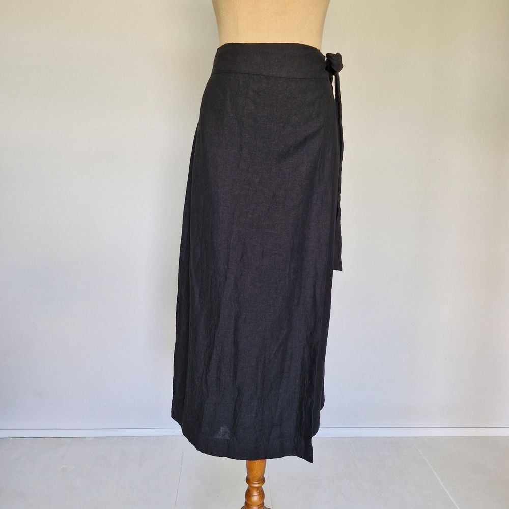 Country Road Black Organic Linen Straight Wrap Maxi Skirt Size 12