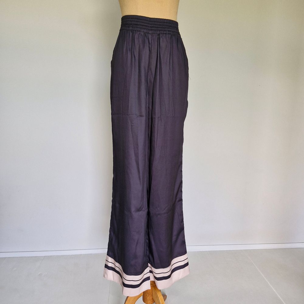 Decjuba Black & Beige Stripe Satin High Rise Wide Leg Pants Size 10