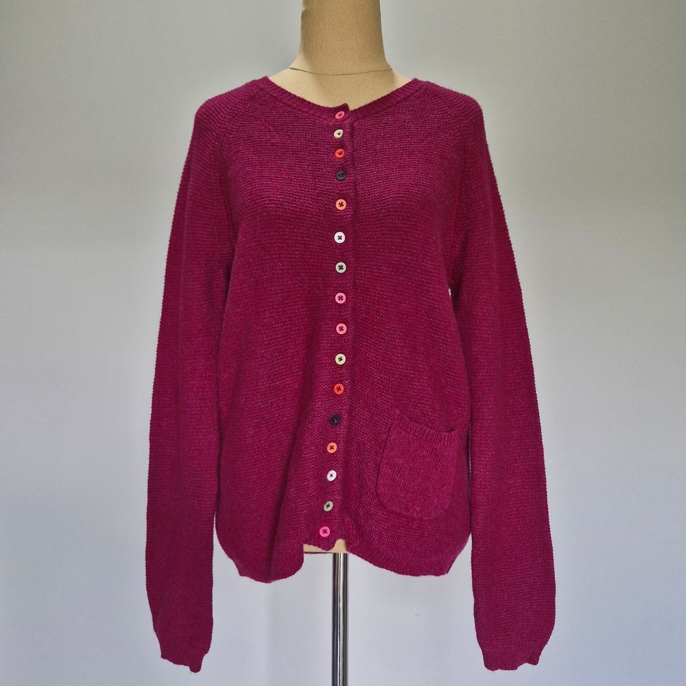 Tabitha Webb Purple Lambswool Blend Knit Whimsical Button Detail Cardigan Size L