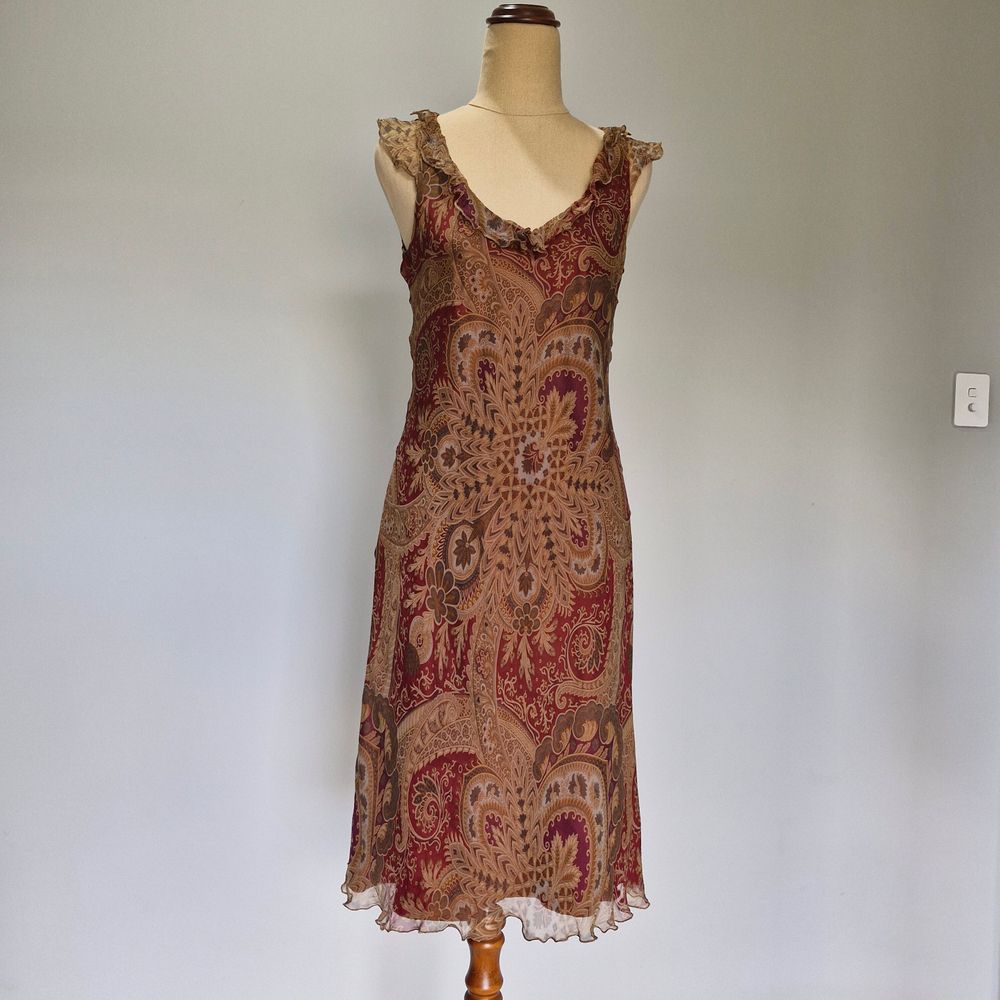 Lola O Multicolour Whimsygoth Paisely 100% Silk Bias Cut Sundress Y2K Size 40