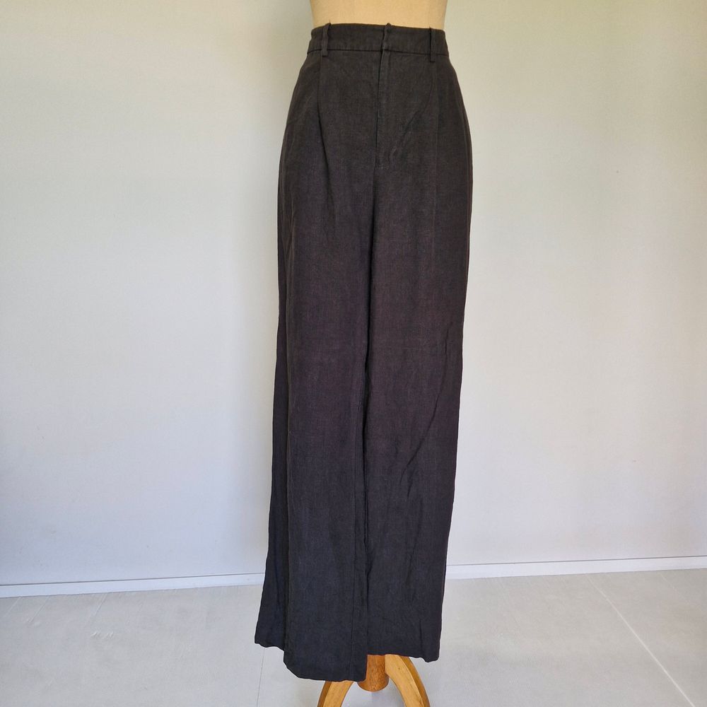 Aere Faded Black Linen High Rise Wide Leg Pants Size 10