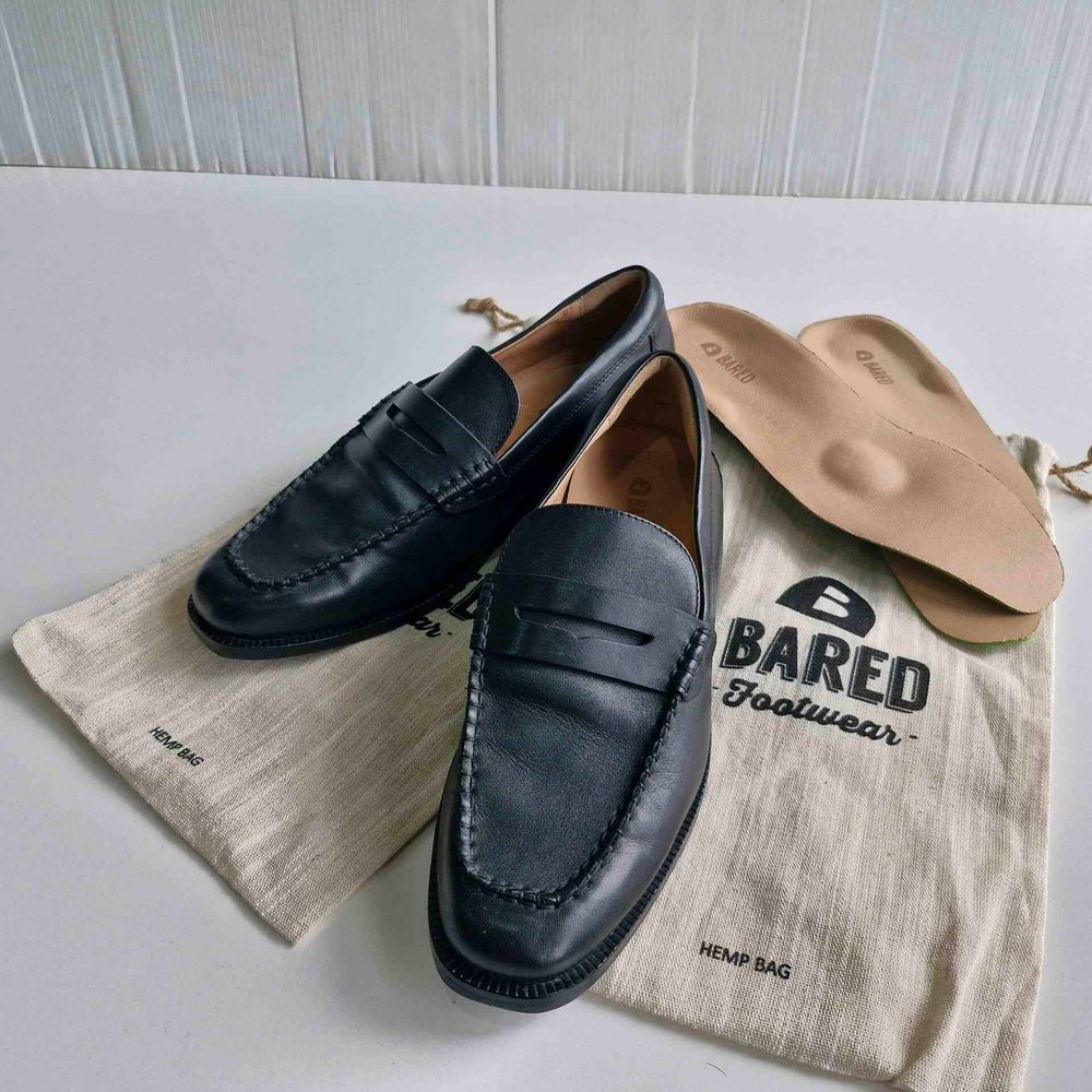 Bared Maleo Black Leather Classic Low Heel Slip On Penny Loafers Size 38