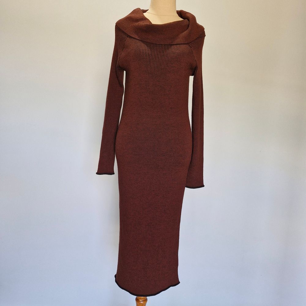Country Road Brown Ribbed Knit Wool Turtleneck Sweater Dress Size M