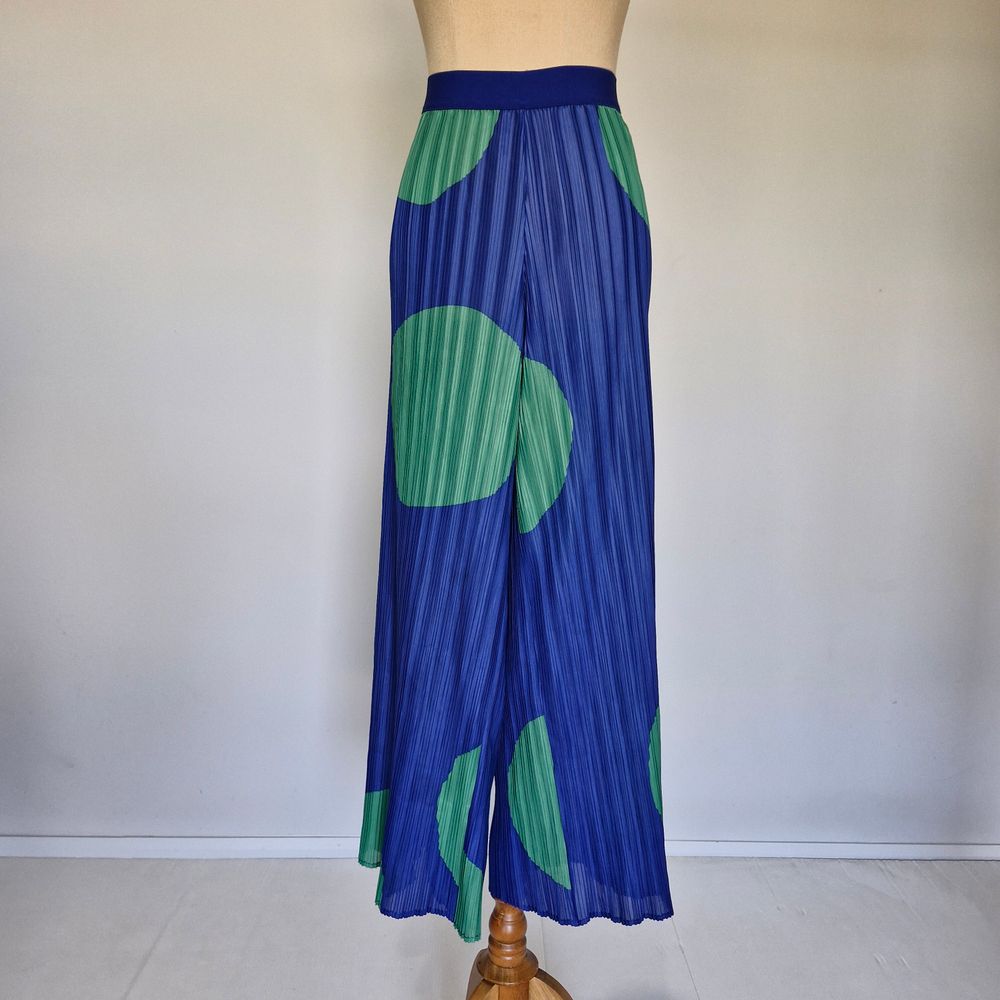 Gorman Bubble Trouble Blue & Green Spot Pleated High Rise Wide Leg Pants Size 16