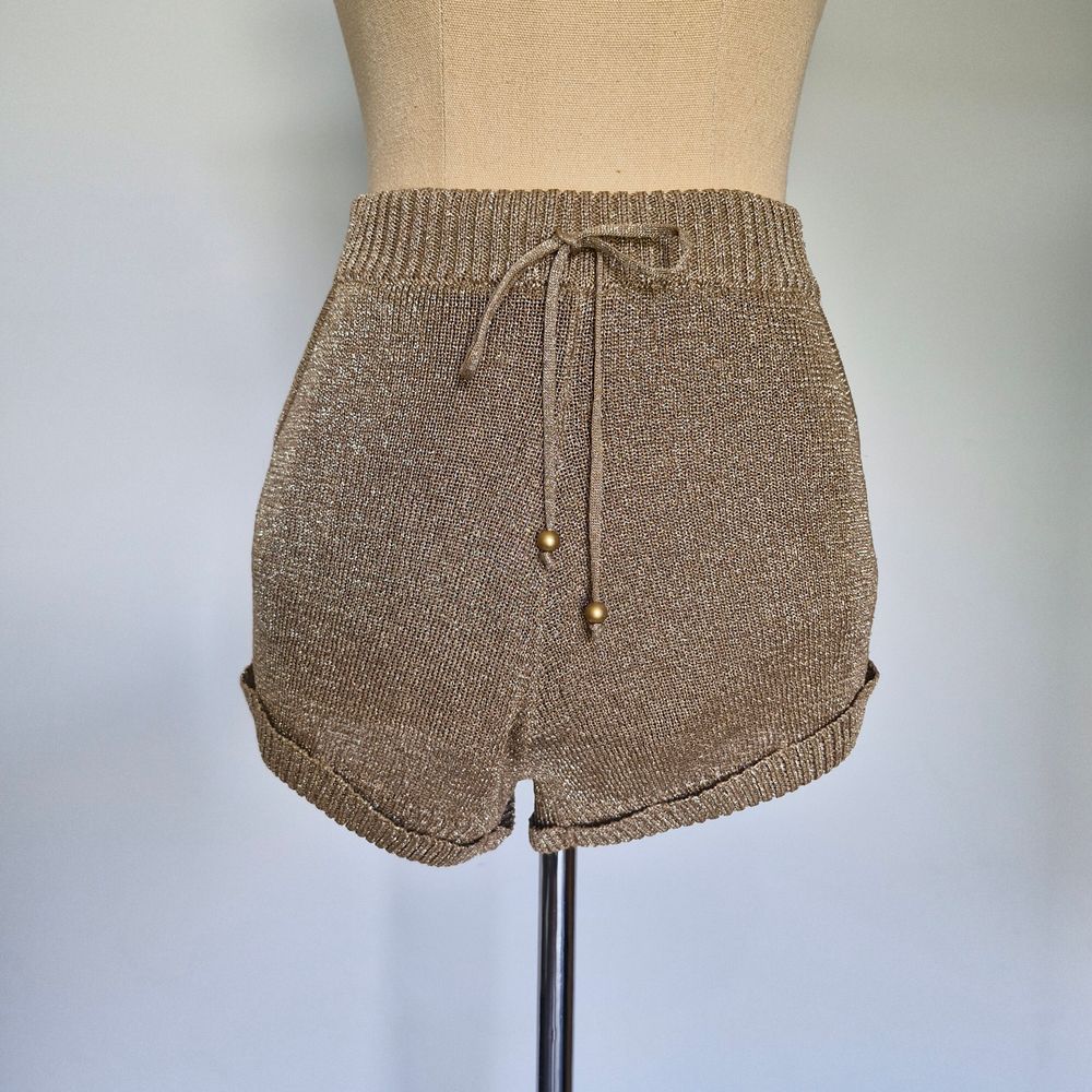Spell & The Gypsy Aggy Metallic Gold Knit Elastic Waist Shorts Size M