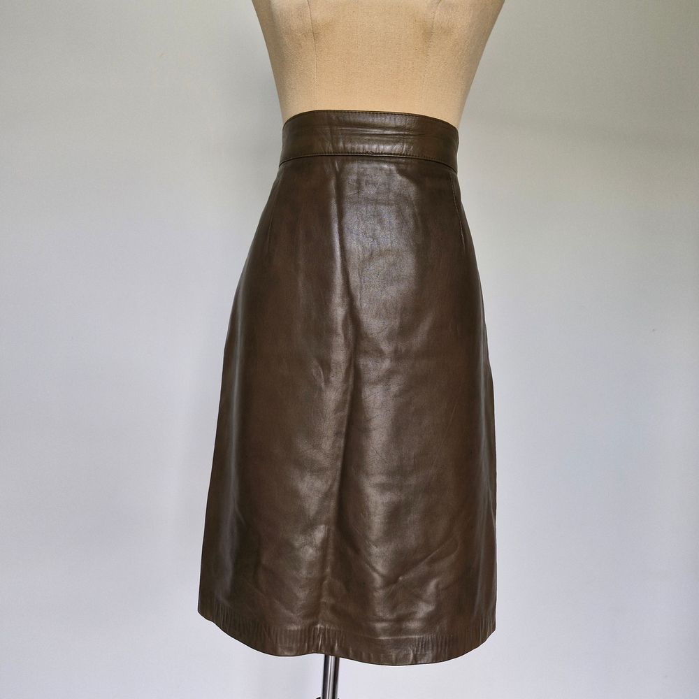 Danier Khaki Green Genuine Leather Pencil Skirt Vintage 90s Size 14