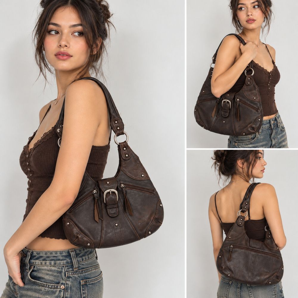 Firenze Dark Brown Leather Hobo Bag
