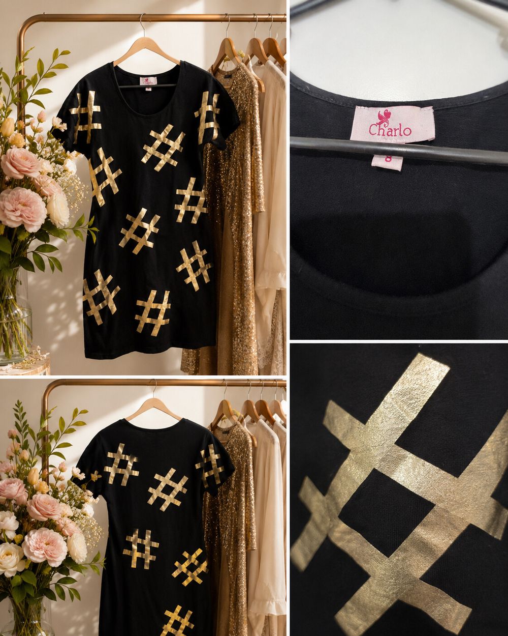 Charlo Black Gold Hashtag Dress