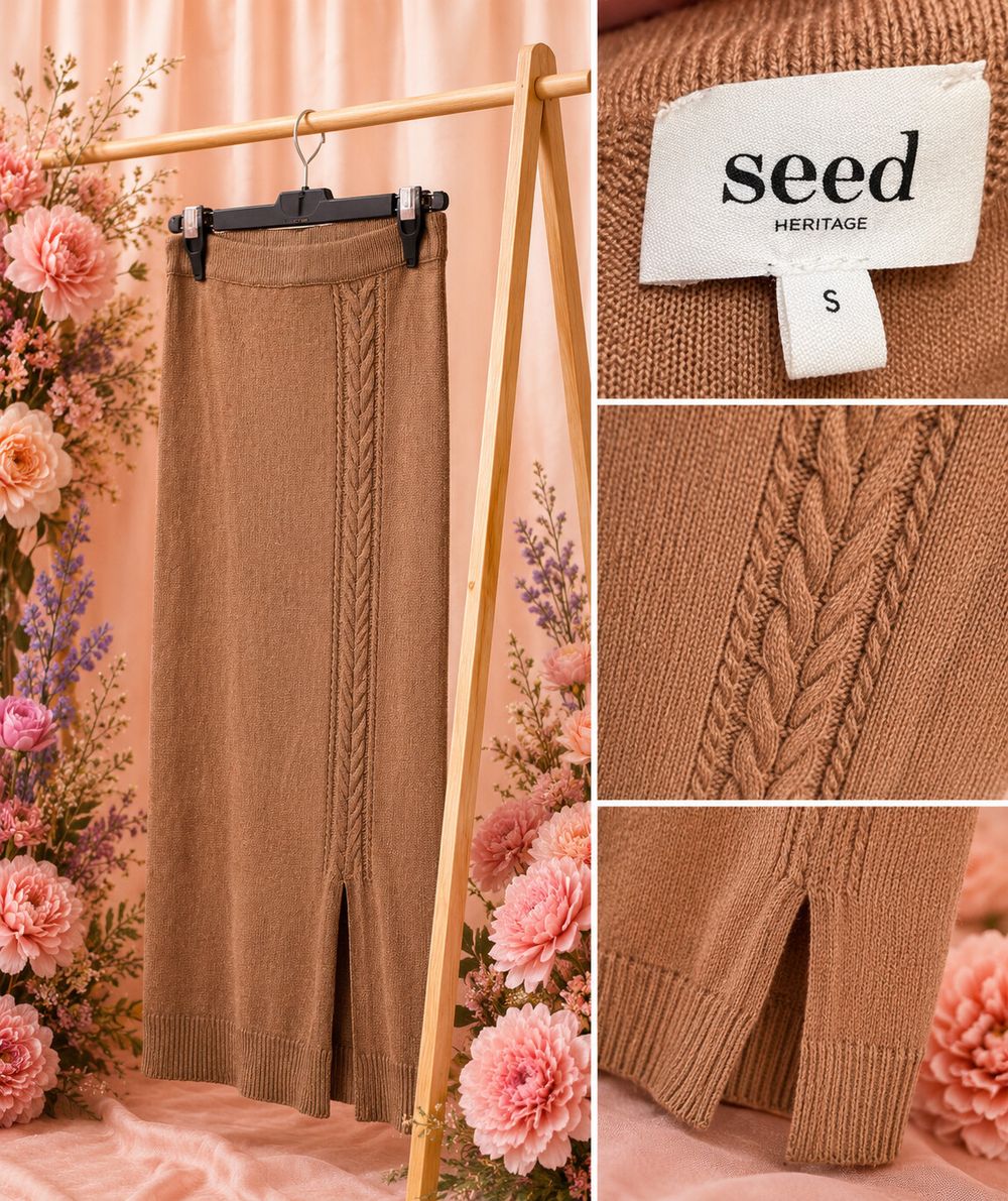 Seed Heritage Brown Knit Midi Skirt