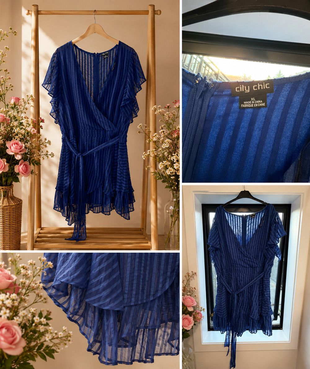 City Chic Blue Striped Wrap Dress