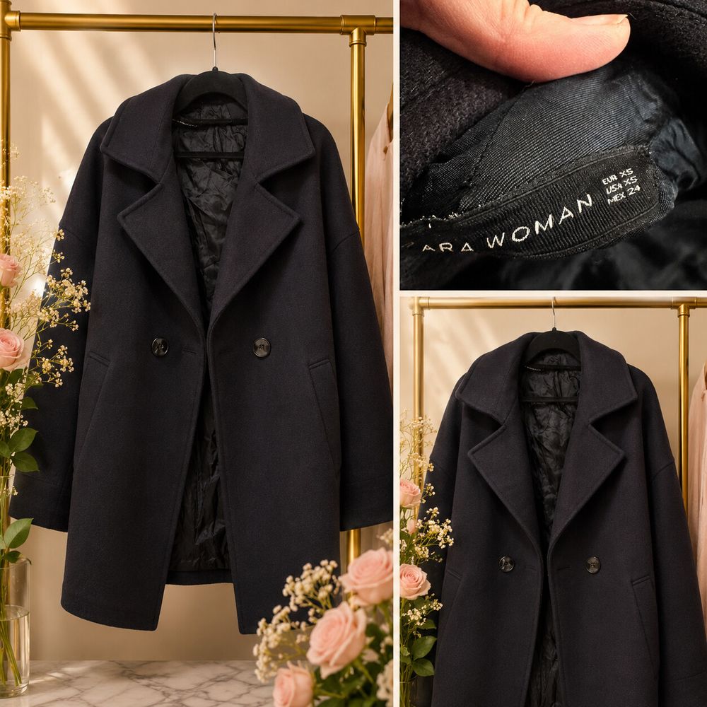 Zara Woman Black Double Breasted Coat