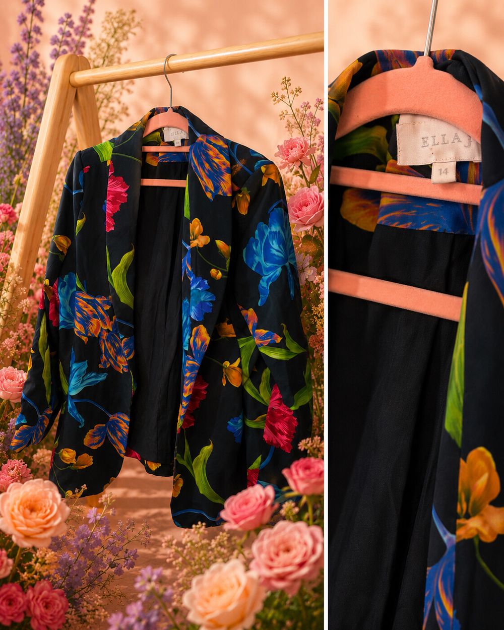 Ella J Black Floral Print Blazer