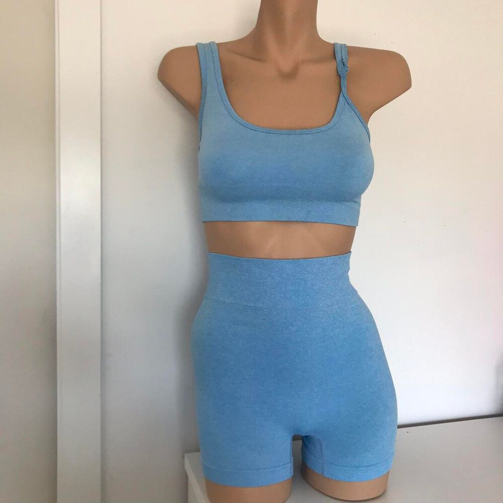 Blue Activewear Set Crop Top + Shorts