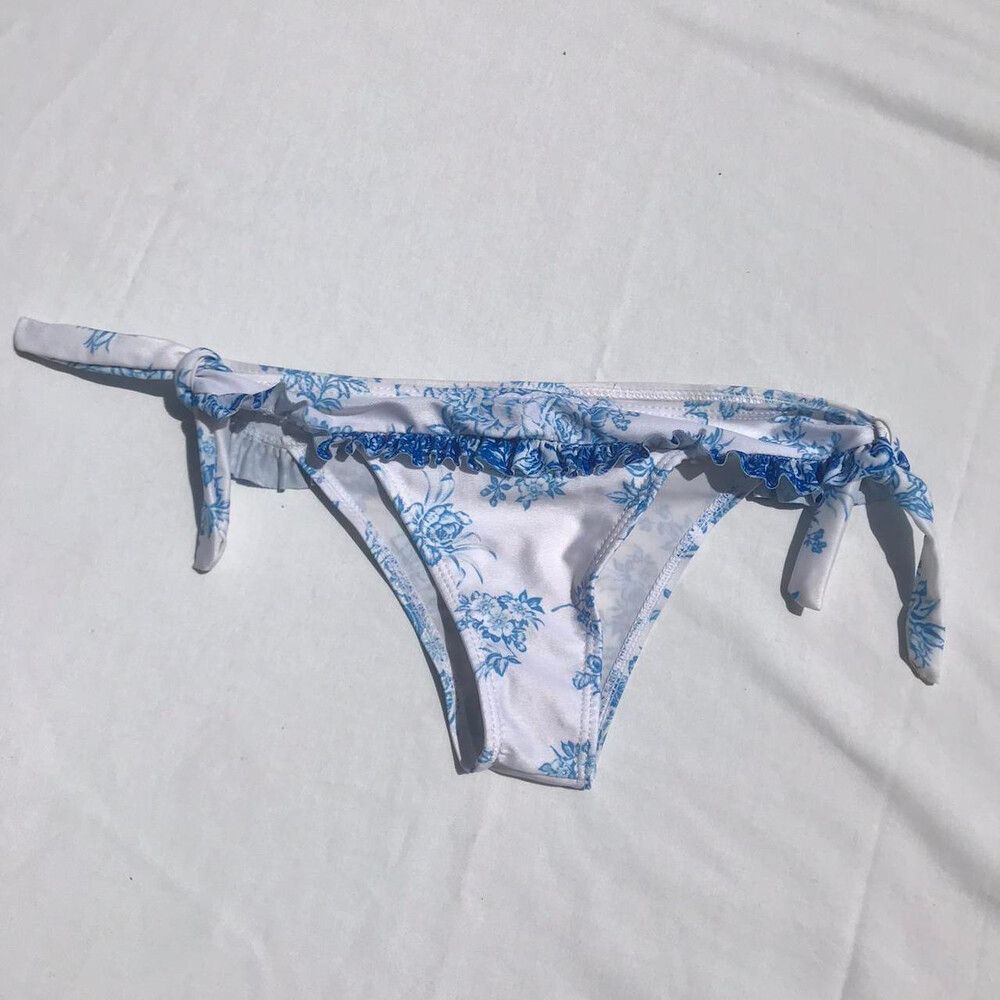 White Blue Floral Bikini Bottoms Size S