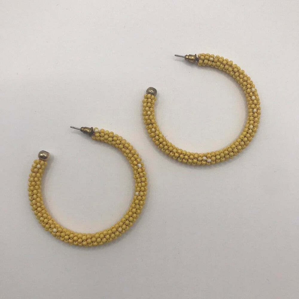 Beaded Yellow Hoop Earrings
