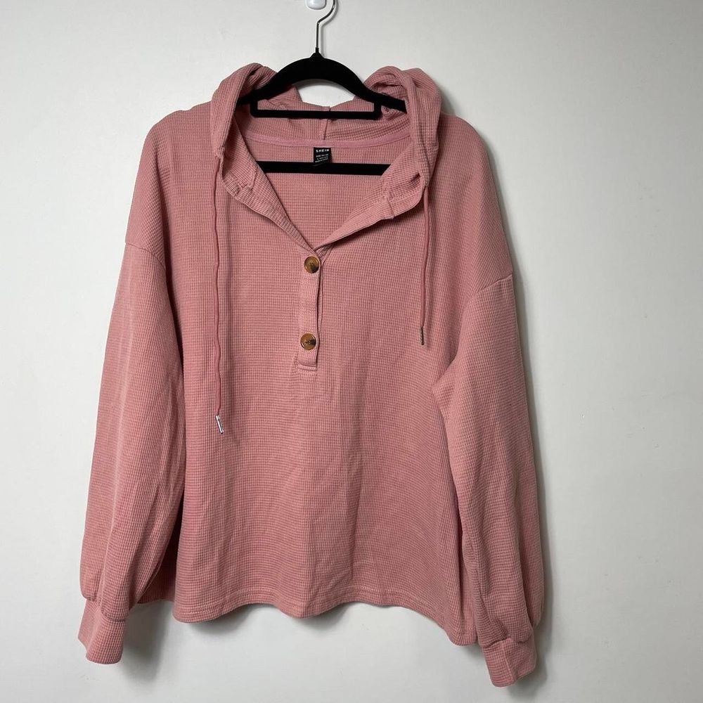 SHEIN Pink Waffle Knit Hooded Top