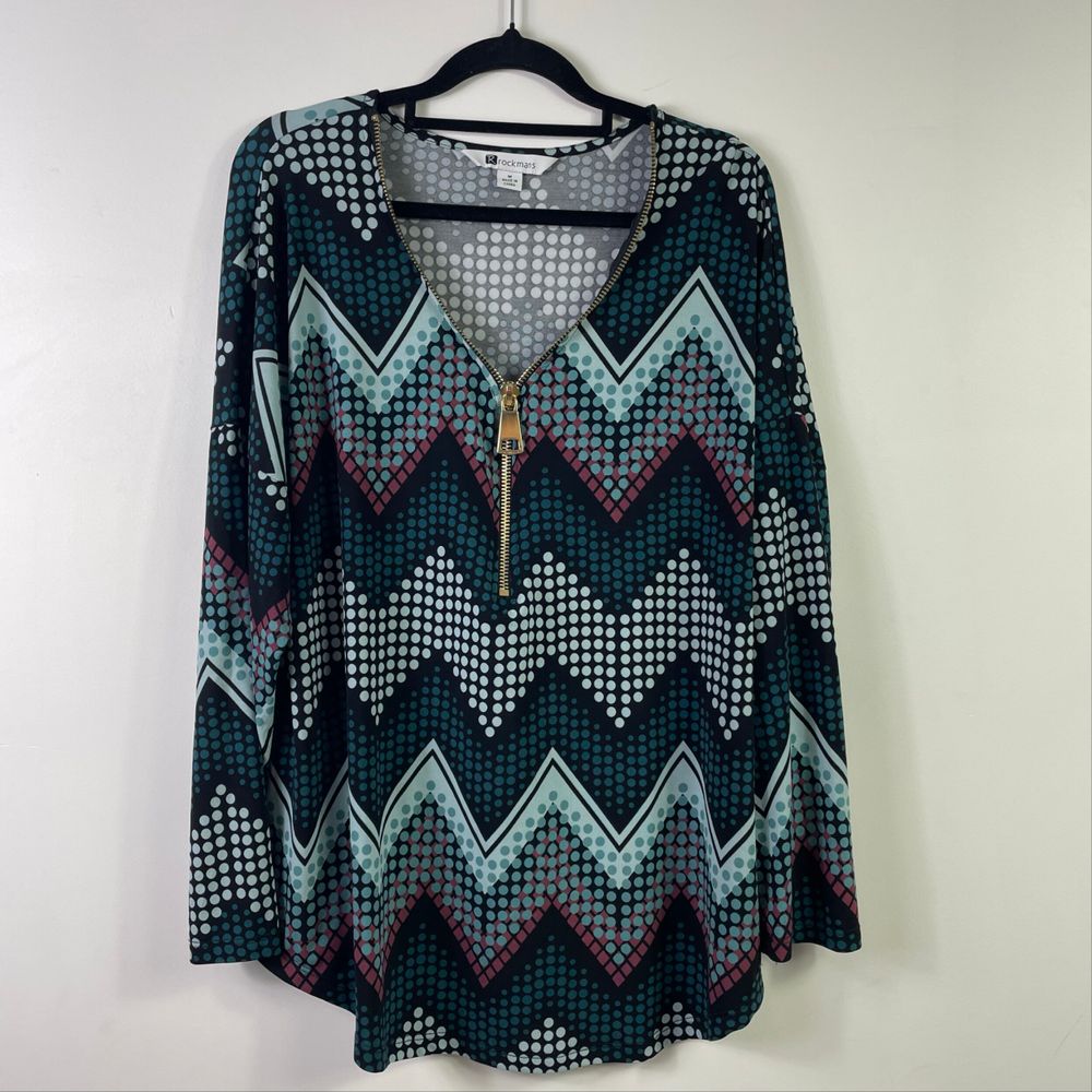Rockmans Black Geometric Print Top Size 12